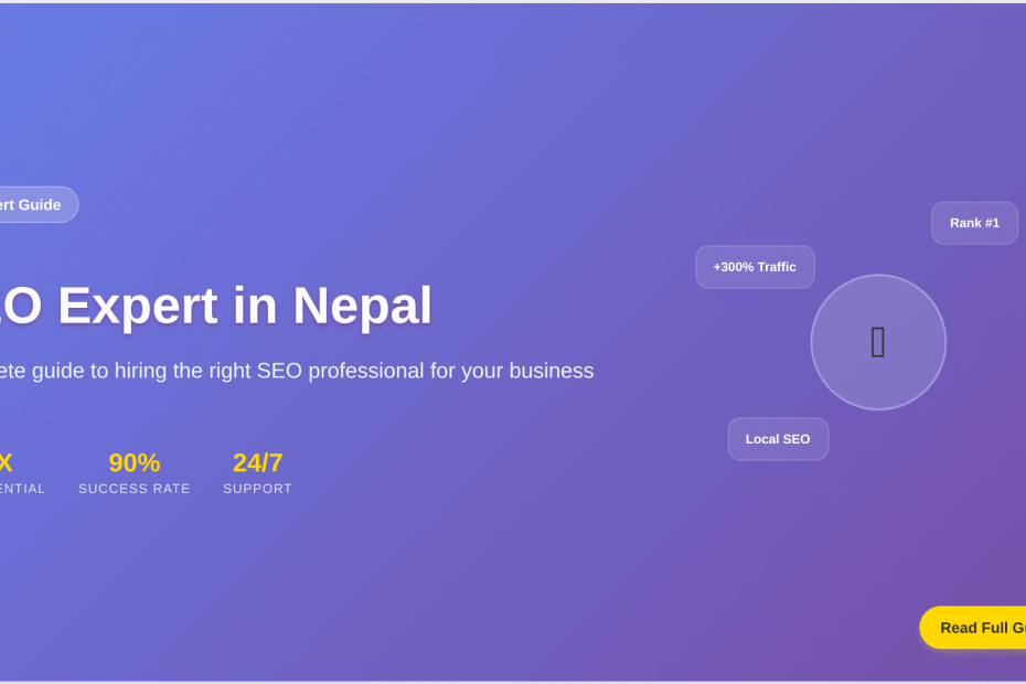 SEO Expert Nepal - hiring guide with ROI statistics and professional services illustration